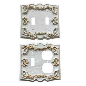 Sears Vintage White & Gold Metal Outlet & Switch Plates